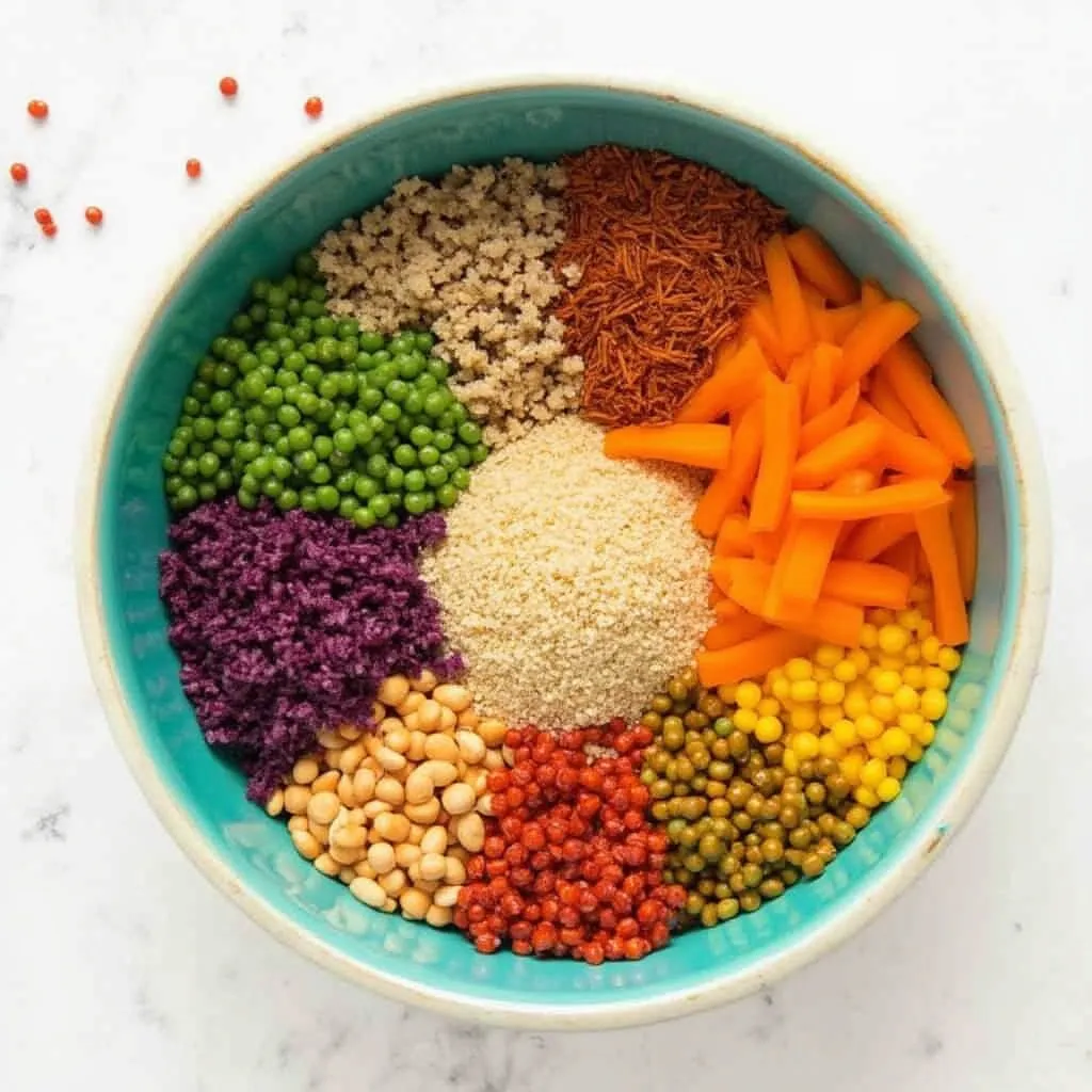 Plato colorido con proteínas vegetales
